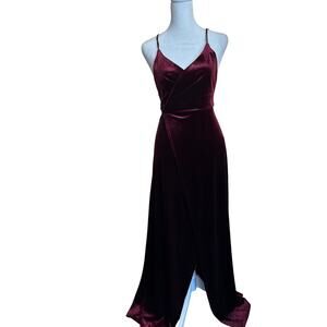 Fashion Nova Dark Burgundy Velvet Maxi Dress Front Slit Size XS Prom‎ Gala